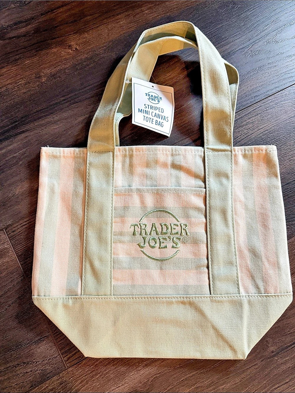 Trader Joe's Striped Mini Canvas Tote Bag Striped Canvas Tote in Mint Green and
